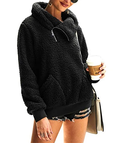KIRUNDO Sherpa Fleece Sweatshirt in Black