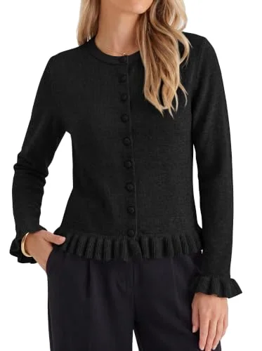 KIRUNDO Ruffle Button-Down Cardigan in Black