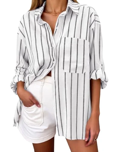KIRUNDO Striped Button-Down Long Sleeve Shirt in White