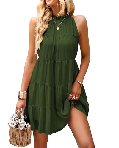 KIRUNDO Babydoll Halter Dress in Army Green