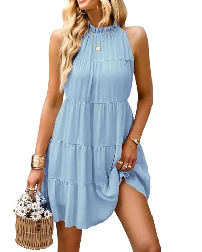 KIRUNDO Babydoll Halter Dress in Light Blue
