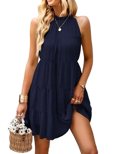 KIRUNDO Babydoll Halter Dress in Navy