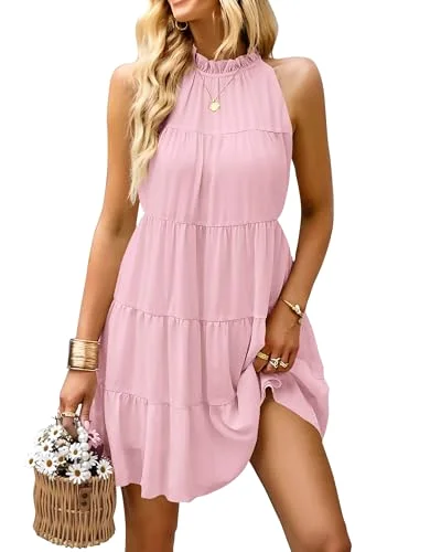 KIRUNDO Babydoll Halter Dress in Pink