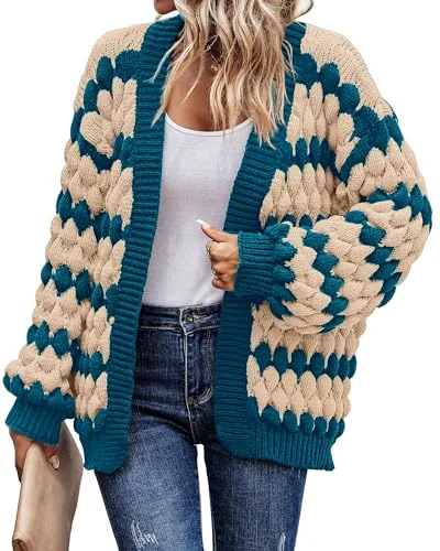 KIRUNDO Cable Knit Chunky Open Front Cardigan in Denim Blue