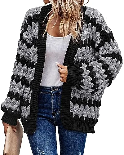 KIRUNDO Cable Knit Chunky Open Front Cardigan in Grey