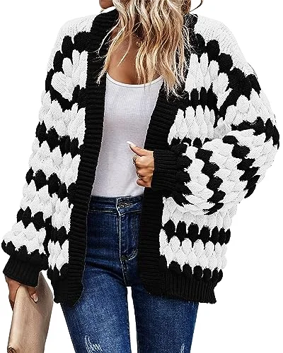 KIRUNDO Cable Knit Chunky Open Front Cardigan in White