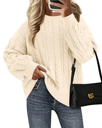 KIRUNDO Cable Knit Chunky Oversized Sweater in Cream