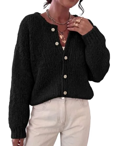 KIRUNDO Chunky Button-Down Cardigan in Black