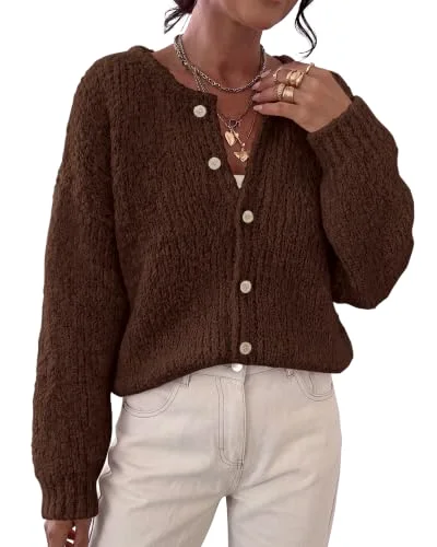 KIRUNDO Chunky Button-Down Cardigan in Brown