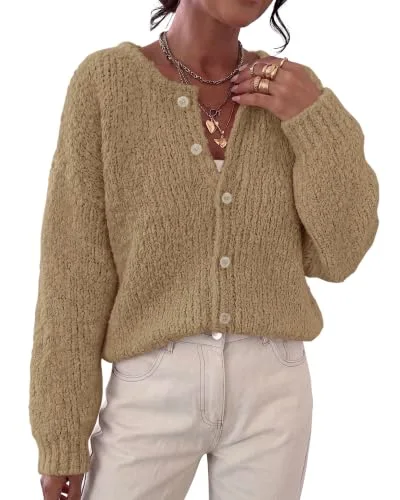 KIRUNDO Chunky Button-Down Cardigan in Khaki