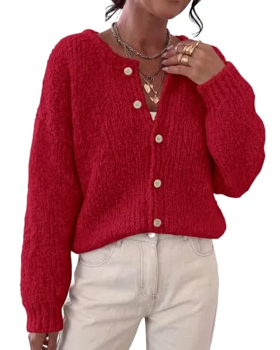 KIRUNDO Chunky Button-Down Cardigan in Red
