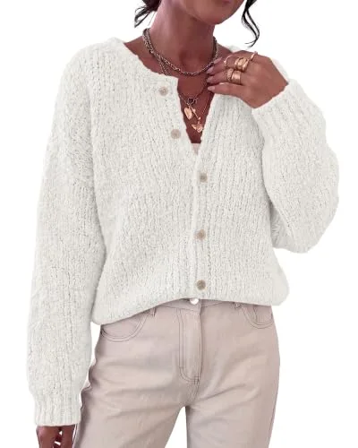 KIRUNDO Chunky Button-Down Cardigan in White