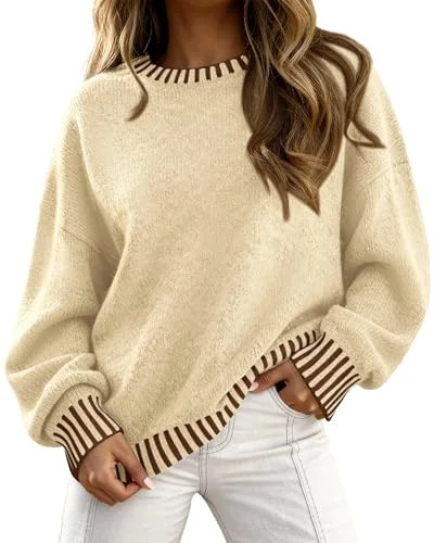 KIRUNDO Chunky Oversized Crewneck Sweater in Beige