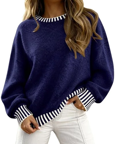 KIRUNDO Chunky Oversized Crewneck Sweater in Navy
