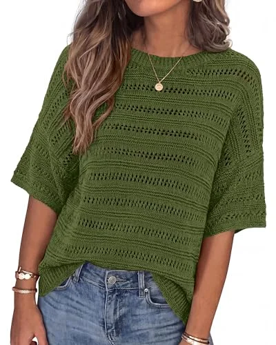 KIRUNDO Crochet Oversized Top in Army Green