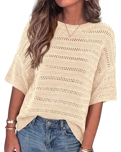 KIRUNDO Crochet Oversized Top in Beige
