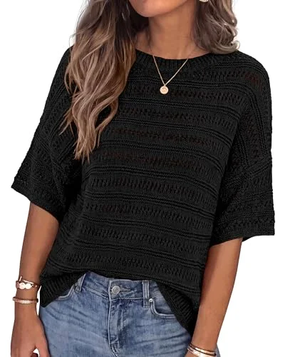 KIRUNDO Crochet Oversized Top in Black