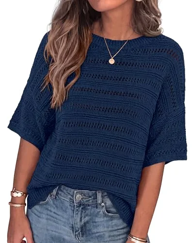 KIRUNDO Crochet Oversized Top in Navy Blue