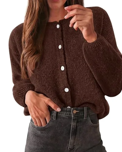 KIRUNDO Cropped Button-Down Cardigan in Brown