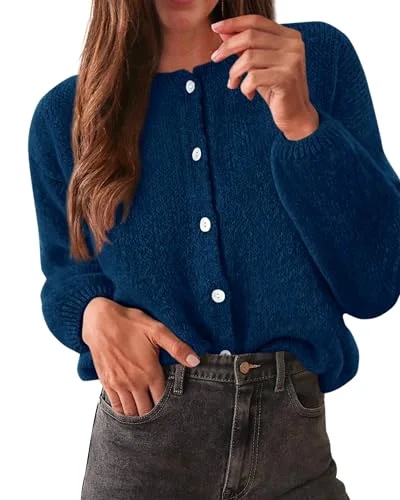 KIRUNDO Cropped Button-Down Cardigan in Dark Blue