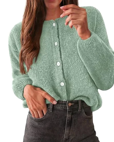KIRUNDO Cropped Button-Down Cardigan in Sage Green