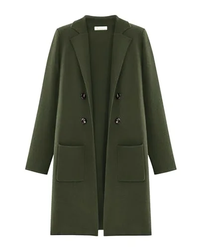 KIRUNDO Double-Breasted Knit Coat Cardigan in Army Green