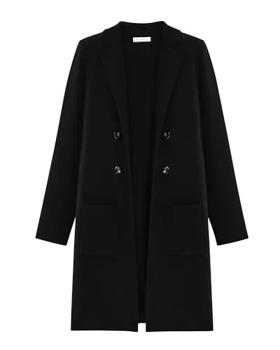 KIRUNDO Double-Breasted Knit Coat Cardigan in Black
