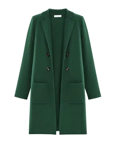 KIRUNDO Double-Breasted Knit Coat Cardigan in Dark Green