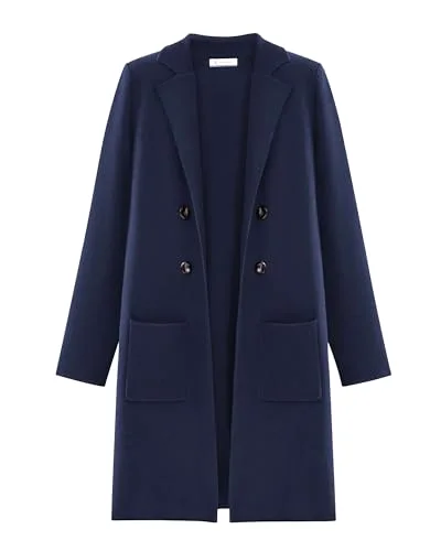 KIRUNDO Double-Breasted Knit Coat Cardigan in Navy
