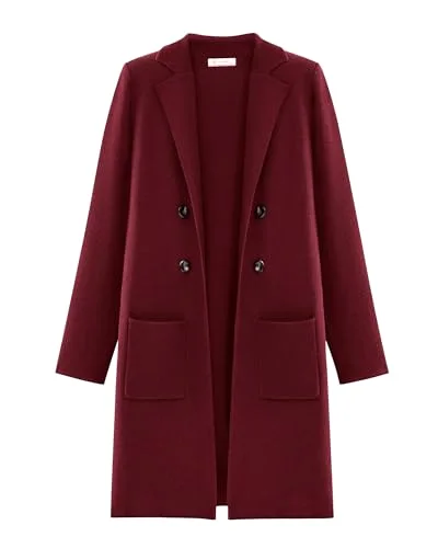KIRUNDO Double-Breasted Knit Coat Cardigan in Wine Red