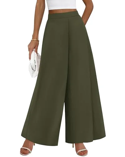 KIRUNDO Elastic Waist Palazzo Pants in Army Green