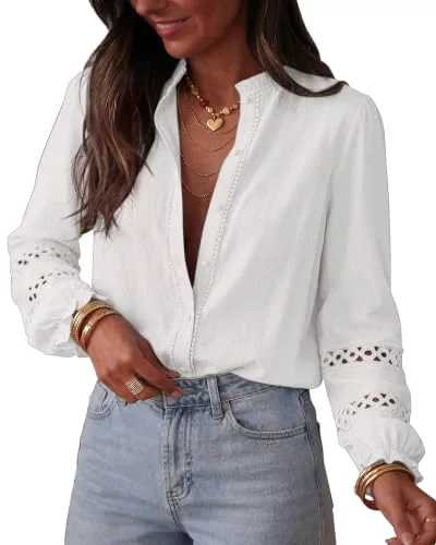 KIRUNDO Eyelet Button-Down Long Sleeve Shirt in White