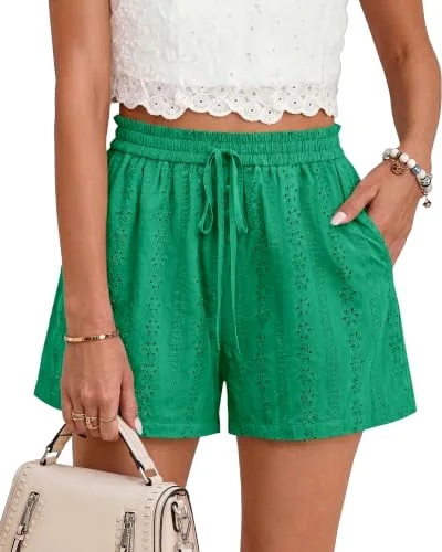 KIRUNDO Eyelet Lace Drawstring Shorts in Green