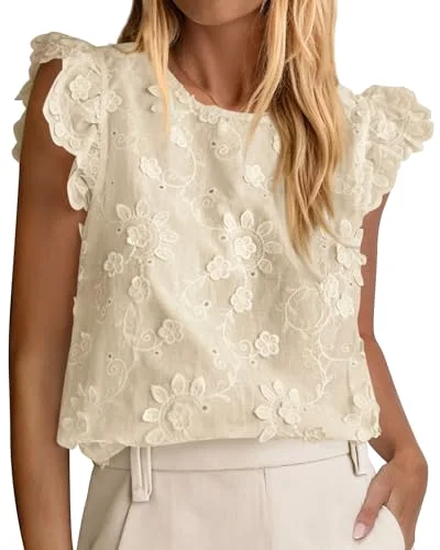 KIRUNDO Eyelet Lace Embroidered Blouse in Beige