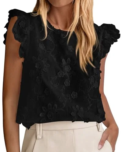 KIRUNDO Eyelet Lace Embroidered Blouse in Black