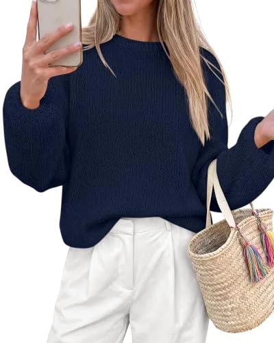 KIRUNDO Fuzzy Long Sleeve Sweater in Navy Blue