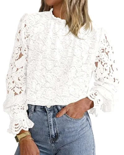 KIRUNDO Lace Long Sleeve Blouse in White
