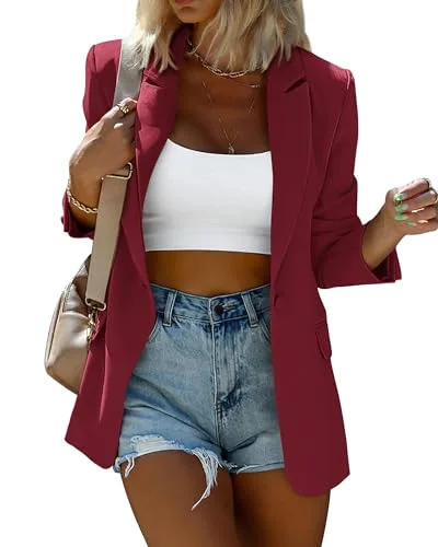 KIRUNDO Oversized Boyfriend Blazer in Wine Red