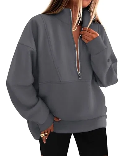 KIRUNDO Oversized Half-Zip Sweatshirt in Dark Grey