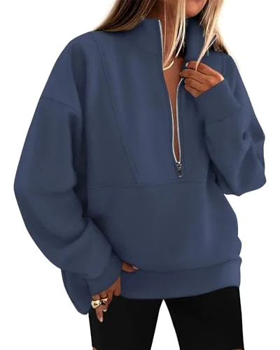 KIRUNDO Oversized Half-Zip Sweatshirt in Dusty Blue