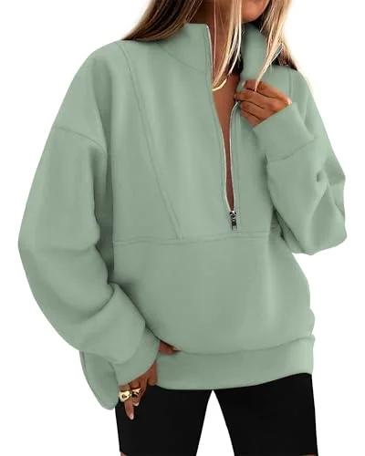 KIRUNDO Oversized Half-Zip Sweatshirt in Grey Green