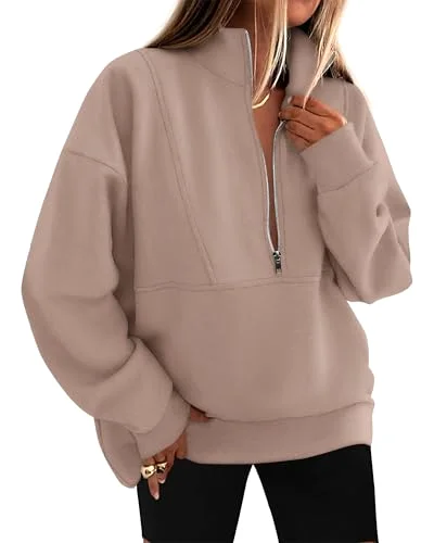 KIRUNDO Oversized Half-Zip Sweatshirt in Grey Khaki