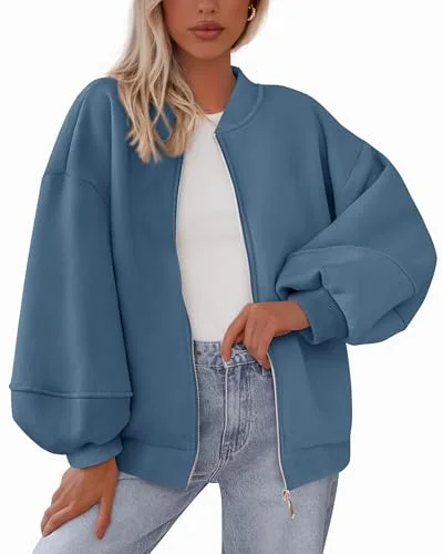 KIRUNDO Oversized Zip-Up Sweatshirt in Blue