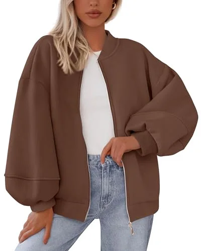 KIRUNDO Oversized Zip-Up Sweatshirt in Dark Brown