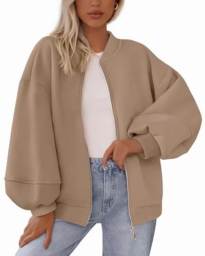 KIRUNDO Oversized Zip-Up Sweatshirt in Khaki