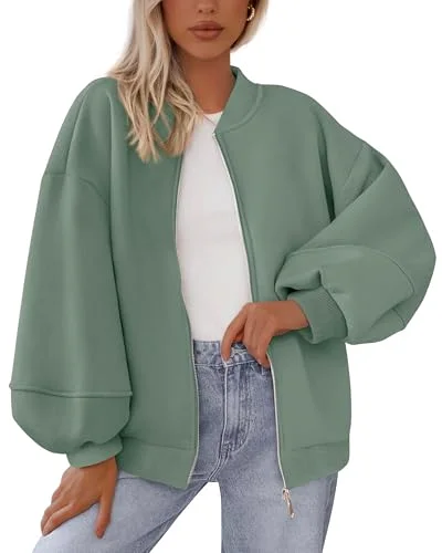 KIRUNDO Oversized Zip-Up Sweatshirt in Light Green