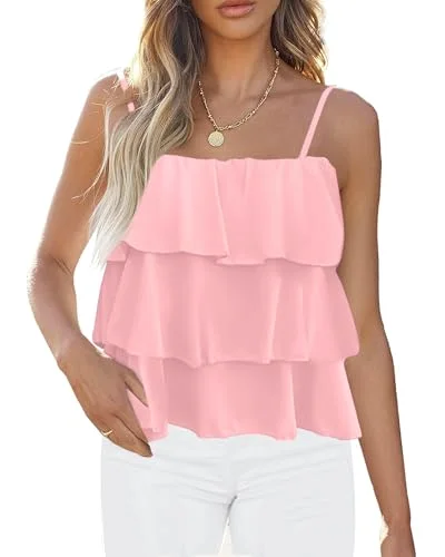 KIRUNDO Peplum Ruffle Babydoll Tank Top in Pink
