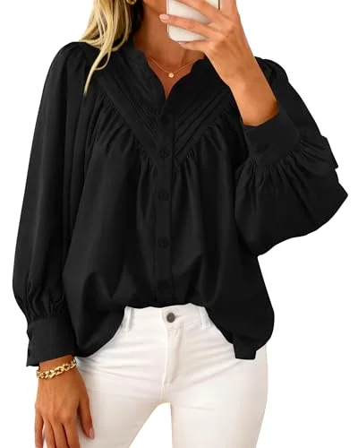KIRUNDO Pleated Button-Down Long Sleeve Shirt in Black