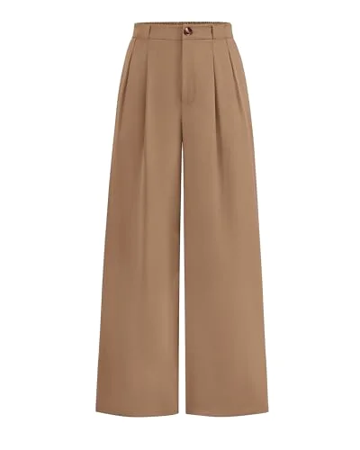 KIRUNDO Pleated Button Wide Leg Pants in Khaki