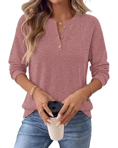 KIRUNDO Ribbed Henley Tunic Top in Pink